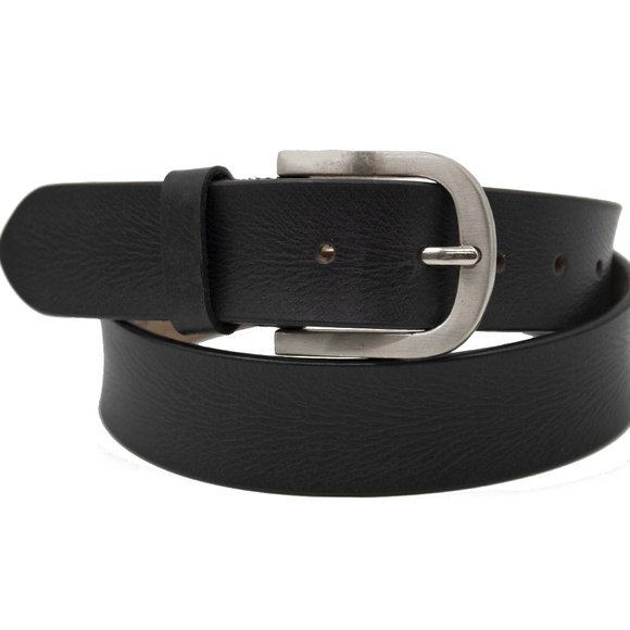 Genuine Leather Mens Black Casual Jeans Belts with Heavy Silver Buckle - Picture 1 of 5